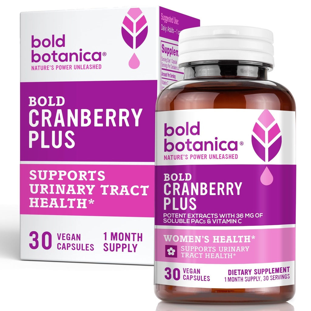 Bold Cranberry Plus – 36 mg PACs – 100% PAC solubile – Tratto urinario UTI Supporto- Pillole di mirtillo per le donne e gli uomini- con vitamina C non OGM – 30 capsule vegane