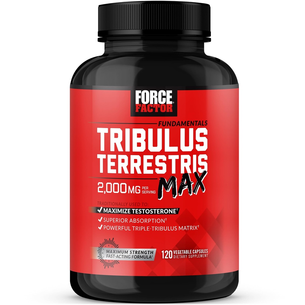 FORCE FACTOR Tribulus Terrestris Max per gli uomini, Testosterone Booster e supplemento di vitalità maschile, per l'assorbimento superiore, 2000mg, 120 capsule