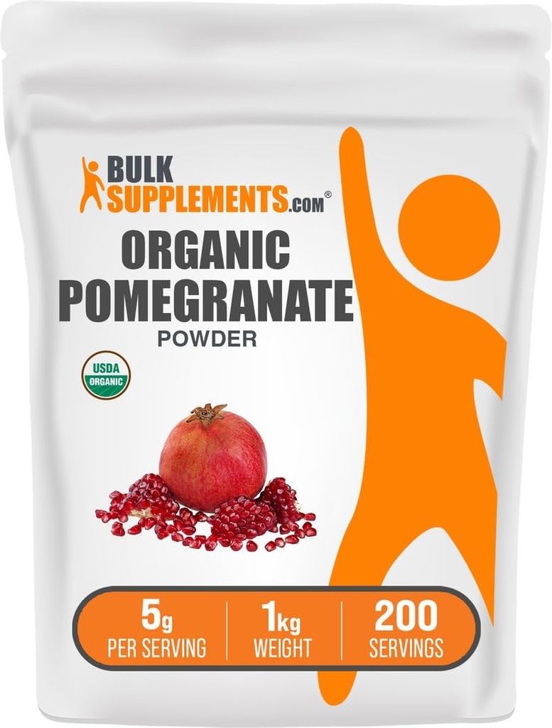 BulkSupplements.com Polvere di melograno organico - Integratore di melograno per il supporto immunitario, Supplemento di erbe - Gluten Free, 5g per porzione, 1kg (2.2 lbs) (Pack of 1)