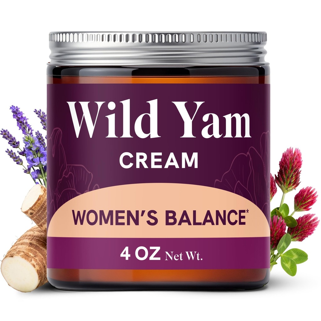 Crema di Yam Wild per l'equilibrio dell'ormone | 3450mg Yam Wild per il supporto di erbe Menopause & PMS | Arricchito con Vitex, Nero Cohosh, Lavanda & More | Estrogen & Progesterone Free Balancing Cream | 4 Oz.