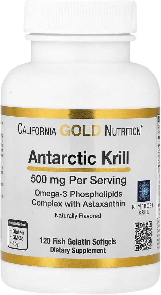 California Oro Nutrizione Antartico Krill olio, Ultra-High Omega-3 con Astaxanthin, Fragola Naturale & Limone Flavor, Non OGM, Gluten Free, 500 mg, 120 Fish Gelatin Softgels, 2 Pack