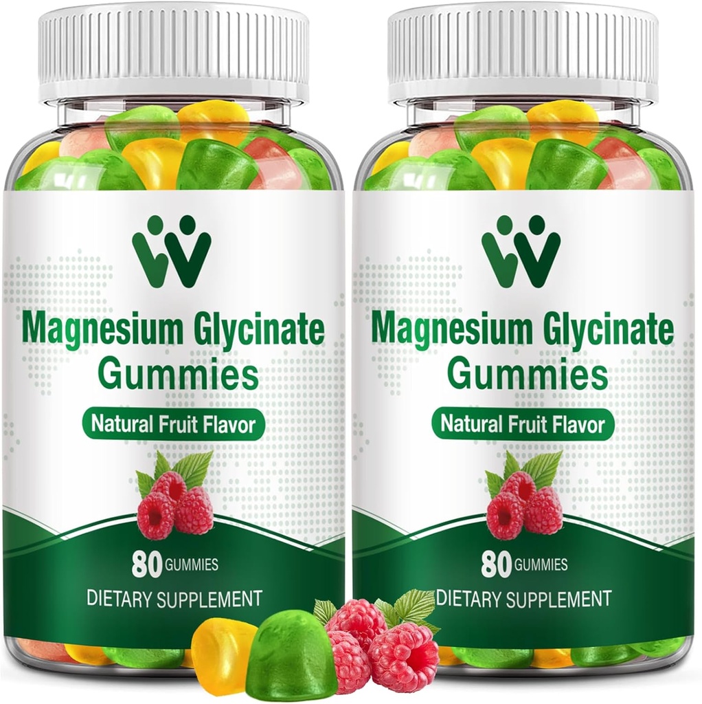 Magnesio Glycinate Gummies 400 - Magnesio Supplemento per il sonno,Stress & Muscle Relief calma Magnesio Chews per adulti e bambini con vitamina D, B6 Frutta Sapore, Vegan, 2 Pacchetti