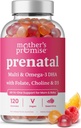 Vitamine Prenatali con DHA | Vitamine Prenatali Vegane per le Donne con Omega 3, Methylfolate, Choline & D3, Vitamine di Gravidanza per lo Sviluppo Fetale | Integratore Multivitaminico Gummy, 120 Conte