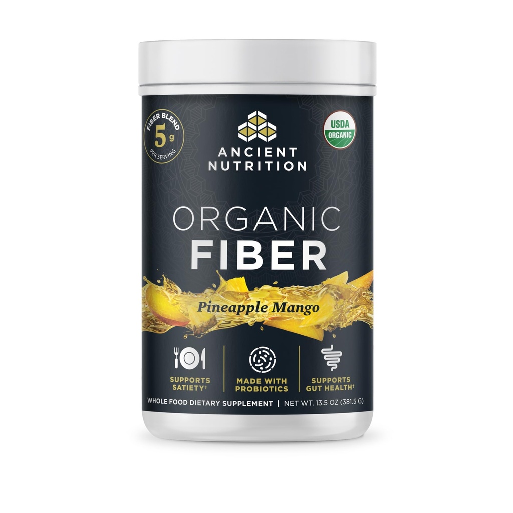 Antica Nutrition Organic Fiber Powder, Ananas Mango, fibra solubile da Acacia & Konjac Root, Supporta la salute digestiva, Riduce Bloating, 13.5 oz