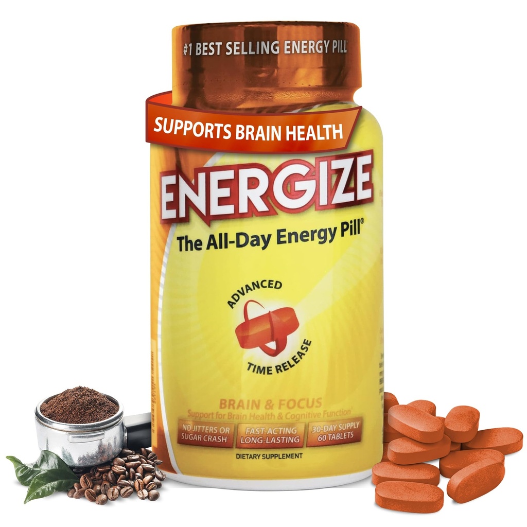 iSatori Energize Cervello & Focus Caffeine Pills - Agisce rapidamente tutto il giorno Pillole di energia, Booster del cervello, Integratore di energia e messa a fuoco, Time Release Caffeine Significa No Jitters, No Crash (60 compresse)