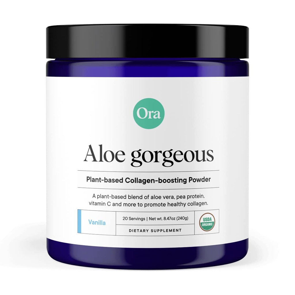 Ora Organic Vegan Collagen-Boosting Polvere per le donne e gli uomini - Capelli, Pelle, & Nails Support - Bamboo Silica, Plant-Based Protein, Organic Vitamin C, Aloe Vera - Vanilla Flavor, 20 Servings