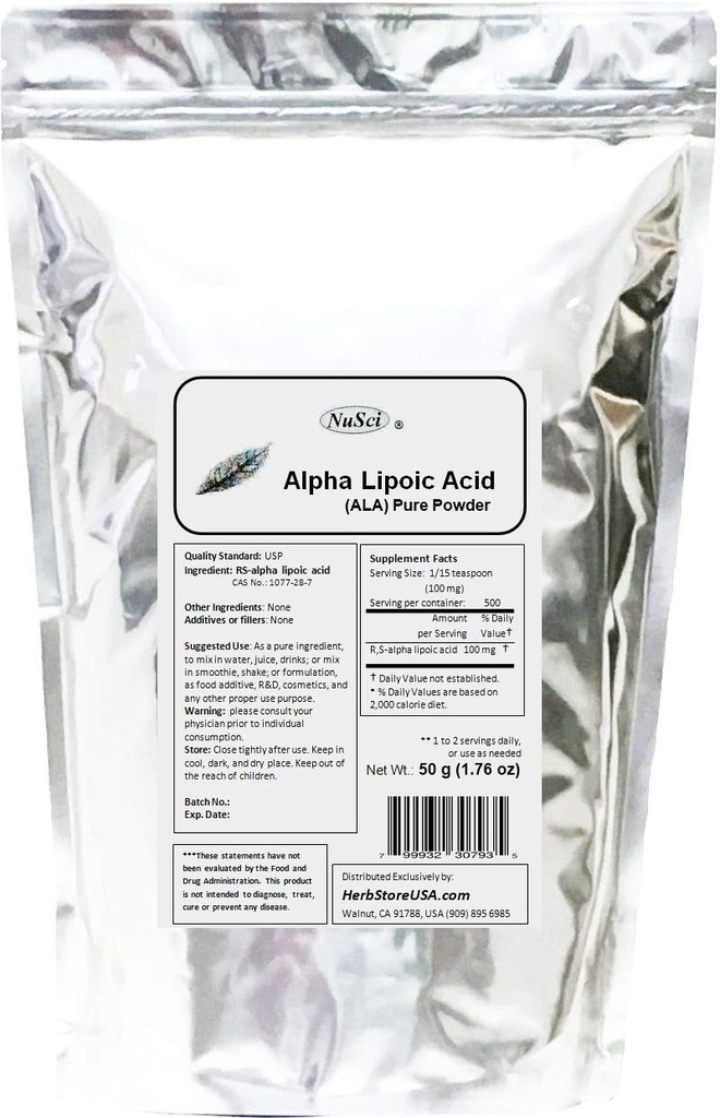 Polvere di acido lipoico puro ALA RS-Alfa (50 grammi (1,76 oz))