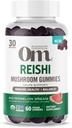 Om Mushroom Superfood Reishi Gummies, Stati Uniti Mushrooms Organico Cresciuto, Supporta Salute Immune, Equilibrio, & Stress, 60 Conte, 30 Servings Gummy Supplements