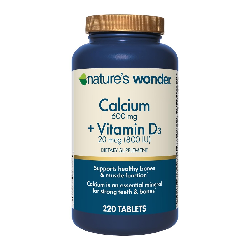 Calcium Meraviglioso della natura 600 mg con vitamina D3 20 mcg per la salute di ossa, 220 compresse