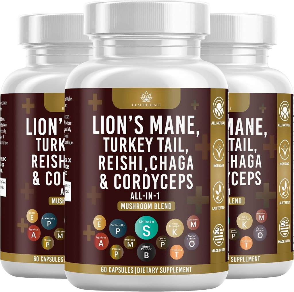 Fungo Supplemento con Lion's Mane Turchia Tail Reishi Cordyceps Chaga Marshmallow Root - 180 Conte