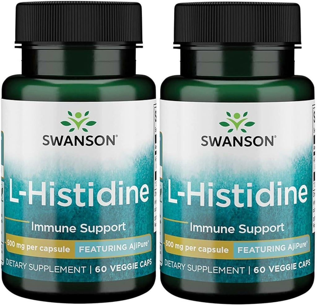 Swanson L-Histidine - Con la Partecipazione di Ajipure 500 mg 60 Veg Caps (2 Pack)