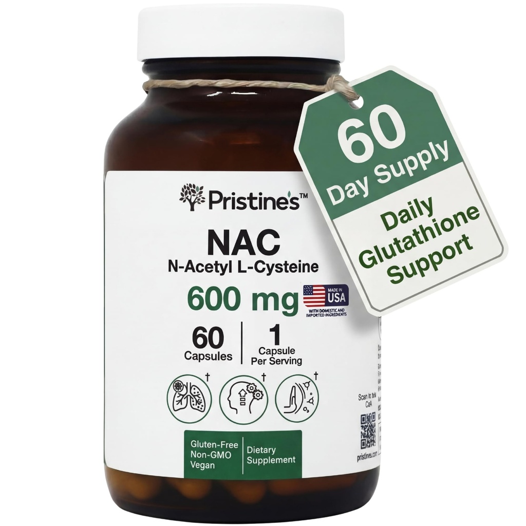 N-Acetyl L-Cysteine (NAC) 600MG 60 giorni di alimentazione capsule supplemento - Glutathione & Liver Detox Support - Potente antiossidante - Vegan, senza glutine, bottiglia di vetro non OGM