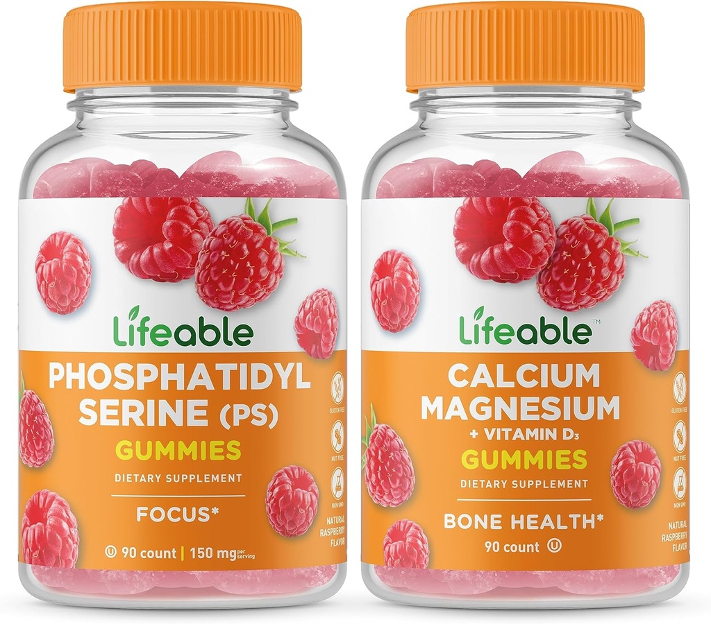 Phosphatidylserine vitale (PS) + Magnesio di calcio, Gummies Bundle - Grande degustazione, Supplemento di vitamina, Senza glutine, OGM libero, pancia masticabile