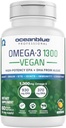 Oceanblue Professional Vegan Omega 3 1300-60 Contatore - alternativa di olio vegetale a base di pesce, ad alta potenza Vegan DHA EPA Algae olio Supplemento - Non-GMO, 30 Serve