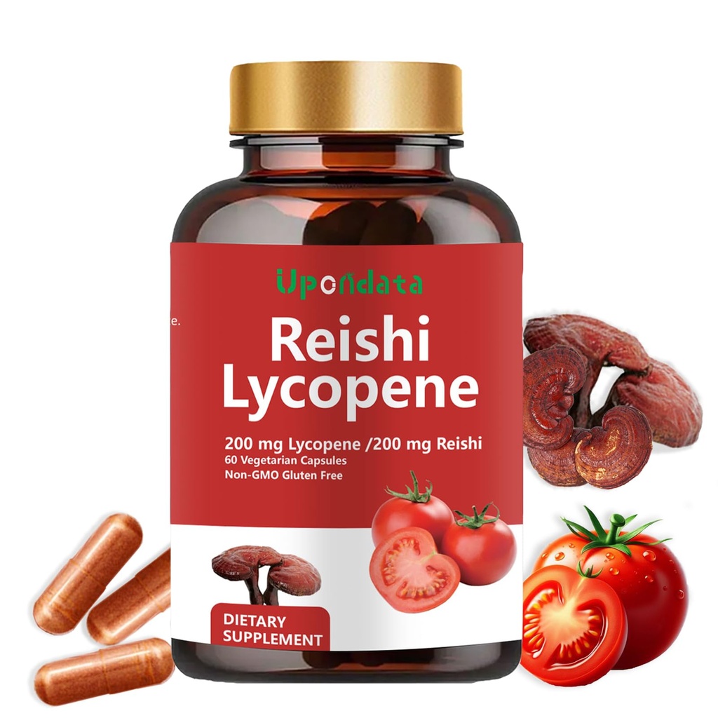 Capsule Licopene - Lycopene Supplemento 200mg con Reishi Mushroom 200mg, Estratto di pomodoro naturale capsule per il supporto immunitario - Gluten-Free, Non OGM