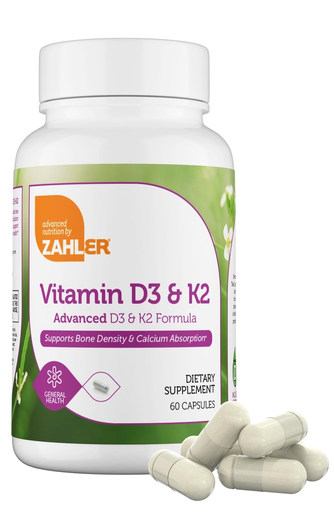 Zahler Vitamina D3 5000 IU K2 - Advanced Vitamin D3 K2 Formula - Bone Density & Calcium Absorption - Kosher Vegetariano MK7 Vitamina K2 D3 Vitamina Supplemento - VIT D3 K2, Vitamina D K2 (60 capsule)