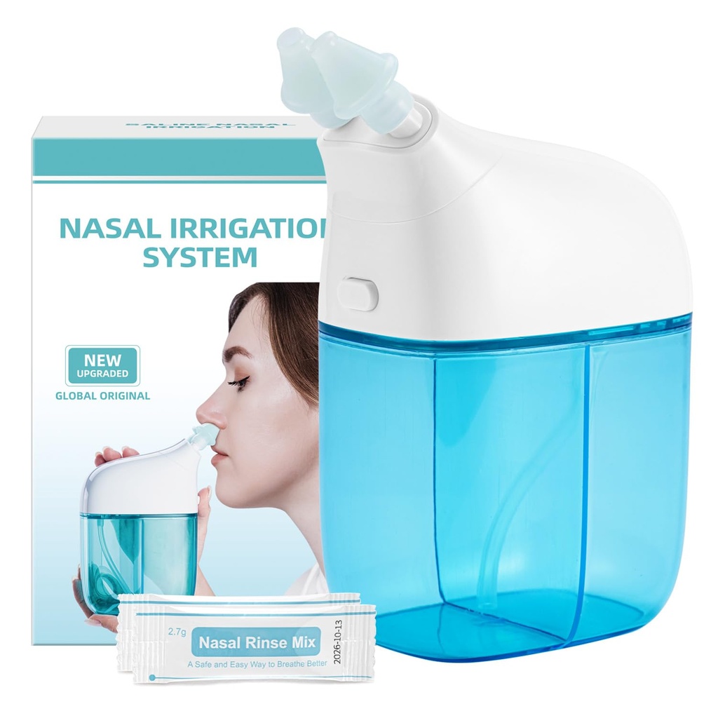 Sistema di irrigazione nasale con 30 confezioni Saline, Macchina di risciacquo del seno, Macchina di pulizia del naso con serbatoio di acqua e serbatoio di raccolta rifiuti - Blu