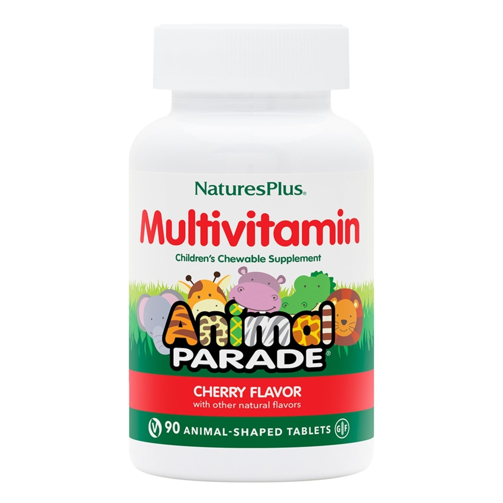 Natures Plus Animal Parade Multivitamin Masticabili per bambini - Ciliegia Flavor - 90 Tavole a base di animali - promuove salute e benessere - Vegetariano, Gluten Free - 45 Serve
