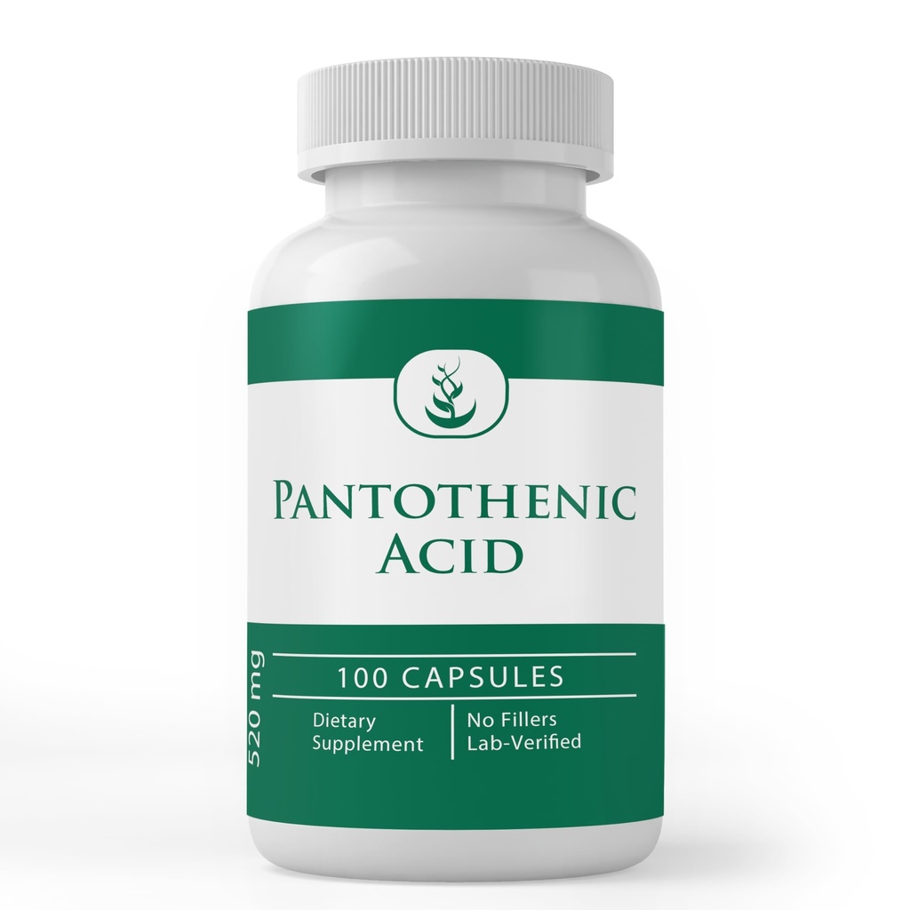 PURE INGREDIENTI ORIGINALI Acido pantotenico (100 capsule) Pure, Vitamina B5, Integratore di calcio