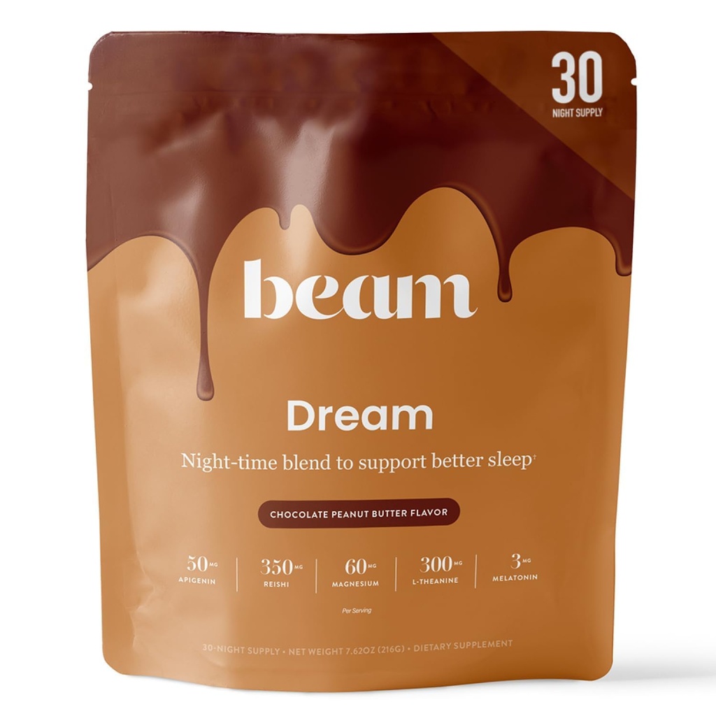 Beam Dream Sleep Powder, L-teanina, Apigenin, Reishi e Magnesio, Terze Parti hanno testato il sonno naturale & Sleep Supplemento per sonno profondo, Rilassamento e recupero, Supporto naturale del sonno, 30 Serve
