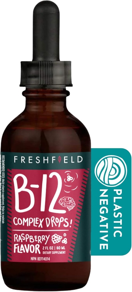 Naturals di campo fresco B complesso gocce: B12, B2, B3, B5 e B6, Vegan-Friendly Formula liquida, Assorbimento potenziato | 1200 mcg Methylcobalamin | Energize, Elevate Mood e Support Heart Health