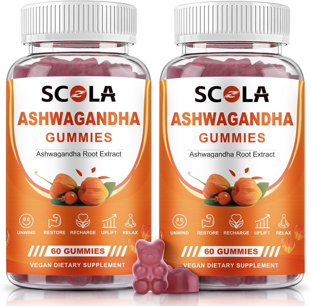 Ashwagandha Gummies, Gummie calme con estratto di radice di Ashwagandha Vitamina D Zinco, Ashwagandha Supplemento per il bilanciamento dello stress del sonno, Vegan, Non OGM, Senza glutine, 120 Conte
