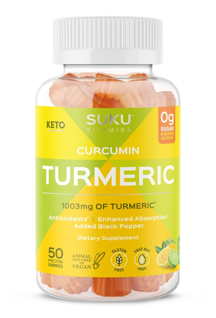 SUKU Curmeric Curcumin Zucchero Gummie libere con 1003mg di Turmeric - Pepe nero protegge fegato, migliora la digestione, risposta di infiammabilità e salute comune – Lime Lime Flavour (50 Gummies)