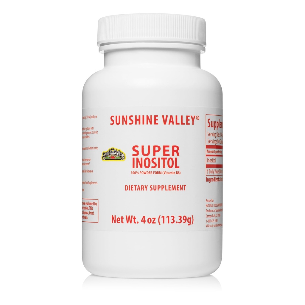 Sunshine Valley® Super Inositol, vitamina B8 pillola dietetica in polvere, supplemento di fertilità PCOS naturale, bilancia ormonale e supporto di funzione ovarica sana - 4 oz