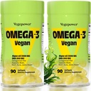 Vegan Omega-3 DHA Integratori - Olio di pesce Premium alternativa da olio di alghe | 90 Carrageenan Free Softgels | Acidi grassi essenziali basati su piante DHA DHA, Non-GMO (Algae, 90 Conte (Pacchetto di 2))