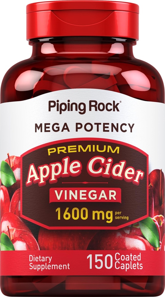 Piping Rock Apple Cider Vinegar Capsule Caplets | 1600mg | 150 Pills | High Potency | Extra Strength ACV Supplement | Vegetariano, Non OGM, Gluten Free