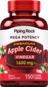 Piping Rock Apple Cider Vinegar Capsule Caplets | 1600mg | 150 Pills | High Potency | Extra Strength ACV Supplement | Vegetariano, Non OGM, Gluten Free