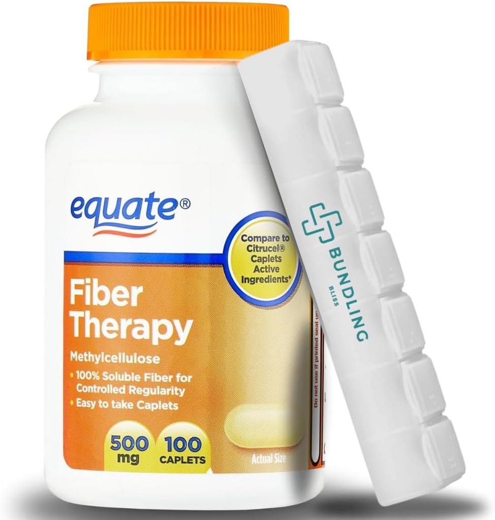 Equate Fiber Terapia 500mg Supplemento, 100 conteggio, 7 giorni Organizzatore di pillole Incluso - 1 confezione