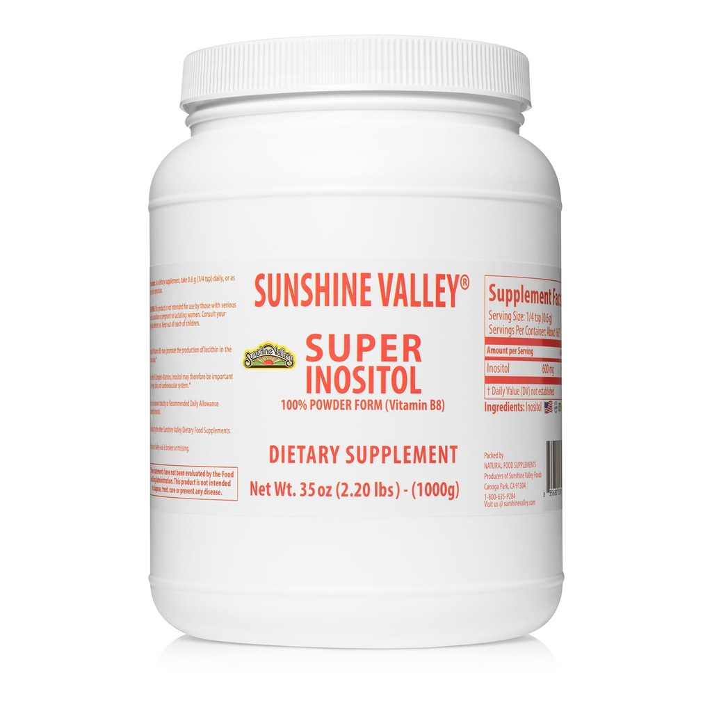 Sunshine Valley® Super Inositol, vitamina B8 pillola dietetica in polvere, supplemento di fertilità naturale e PCOS, bilancia ormonale e supporto di funzione ovarica sana - 35oz