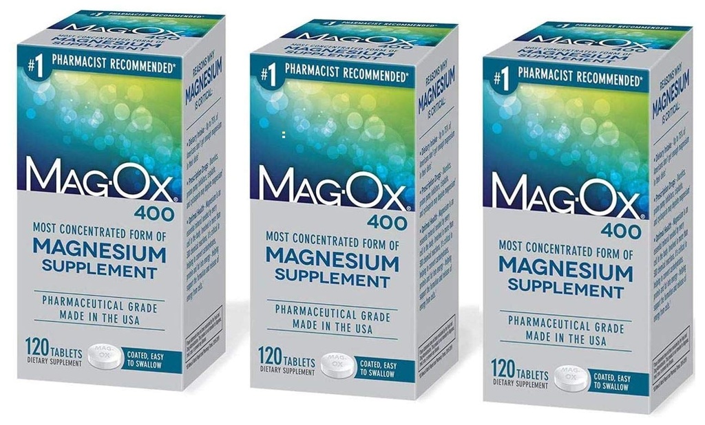 Mag-Ox 402 Mag-Ox 400 Magnesio Supplemento dietetico minerale Compresse, 483 mg Magnesio Ossido-3 Conta, 3-Pack, 3.0 Count