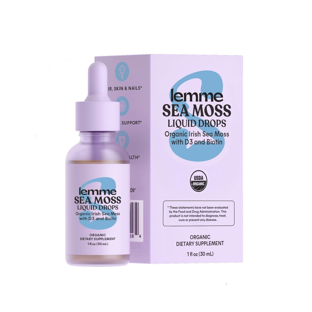 Lemme gocce di liquido organico di muschio marino irlandese con vitamina D3 e biotina per il supporto minerale di trace, immunità, capelli, pelle e unghie, salute del cervello - Gluten & Sugar Free, Non OGM, 1 oz, 30 Serve