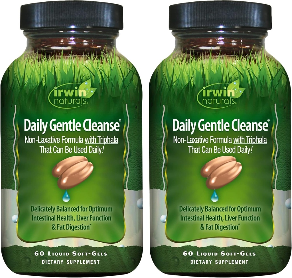 Irwin Naturals Daily Gentle Cleanse - 60 Liquid Soft-Gels, Confezione da 2 - Formula non lassativa con Triphala