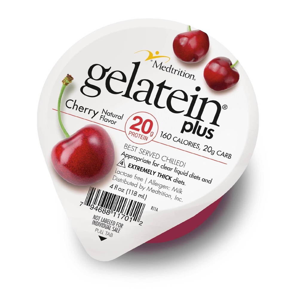 Gelatein Plus Cherry: 20 grammi di proteine. Ideale per diete liquide chiare, ingoiando difficoltà, dialisi e oncologia. Ottimo snack pre o post-allenamento. (12 confezione)