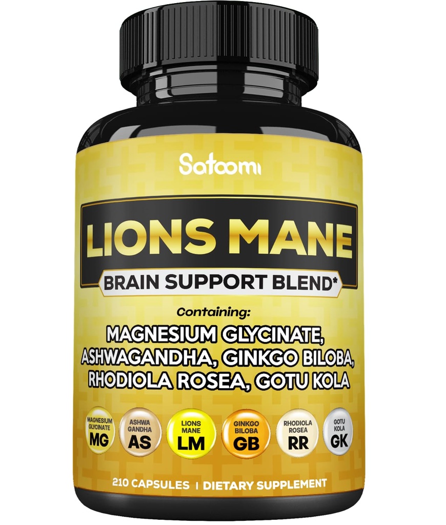 Leoni Mane Supplemento capsule con Magnesio con Ashwagandha Root, Ginkgo Biloba, Rhodiola Rosea e Gotu Kola - 210 Vegan Capsules - Support Brain Health, Positive Mood & Energy Production