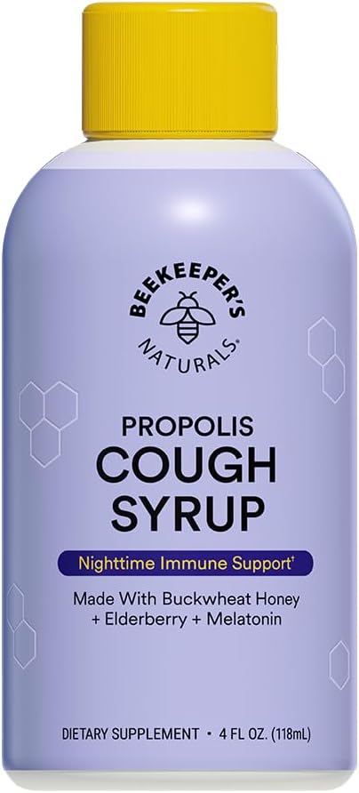 BEEKEEPER’S NATURALS B.Better Nighttime Cough Syrup per adulti - Estratto di mirtilli, Estratto di api Propolis, Miele di grano saraceno - Supporto immunitario, 4 oz