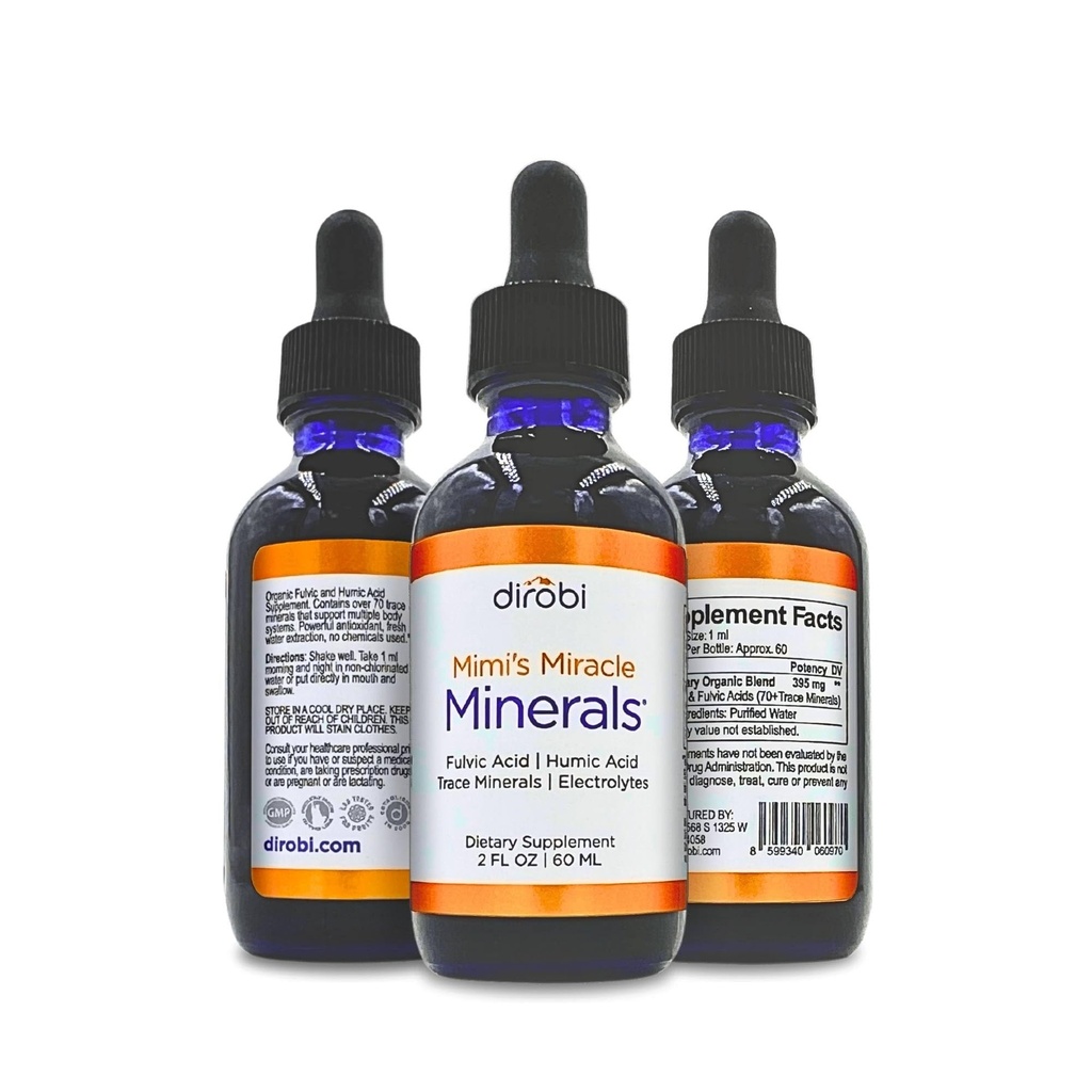 Minerali di Miracolo di Dirobi Mimi Acido Humico Fulvico - Integratore di gocce di miscela minerale, Minerali di vassoio liquido 70 Minerali ionici - Pianta organica derived (2 oz 60 Day Supply)