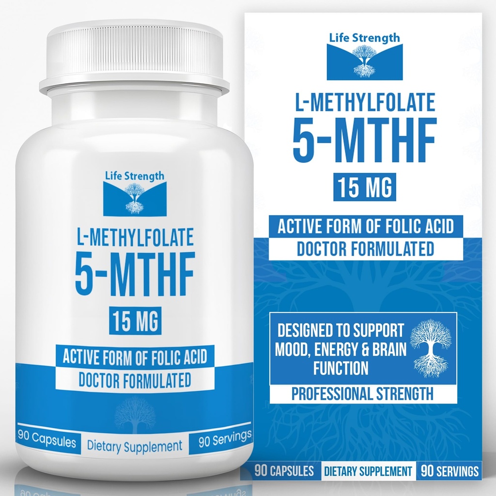 L-metilfolato 15 MG, Methyl Folate ottimizzato e altamente bioattivo, supplemento 5-MTHF per il supporto dell'umore e dell'immunità, supplemento di dieta naturale per l'energia, non OGM & Gluten-Free, 90 capsule