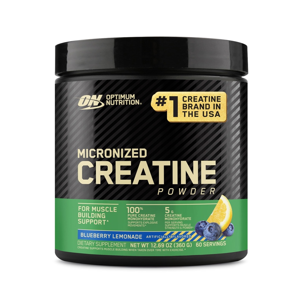 Optimum Nutrition Micronized Creatine Monohydrate Powder, Blueberry Lemonade Creatine, 60 Serve, 360 Grammi (Packaging May Vary)