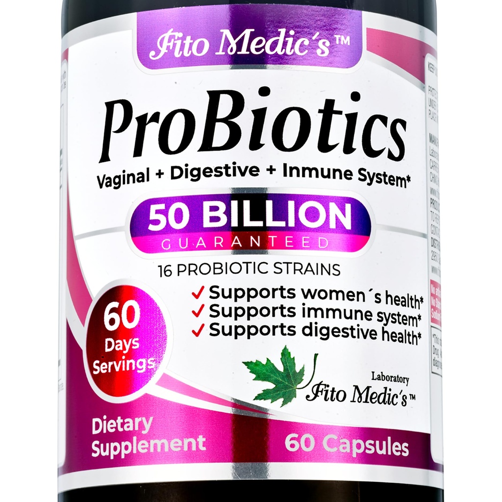 FITO MEDIC Lab - Probiotici per le donne - 50 miliardi di CFU di probiotici- 60 giorni Serve s -probiotici per la salute digestiva- 16 - probiotici - Blend. Promuove l'equilibrio digestivo.