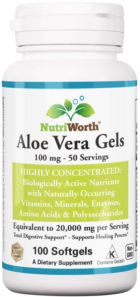 Aloe Vera Supplemento (100 Softgels) 20.000mg Equivalenza Gel Pura – Realizzata con Aloe Vera Organica