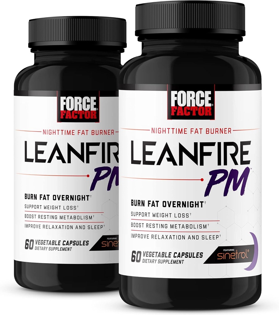 Fattore di Forza LeanFire PM, pillole di perdita di peso per le donne e gli uomini, Fat Burner e Pillole di perdita di peso per la notte a bruciare il grasso, aumentare il metabolismo, con Melatonin, 60 conte (Pack of 2)