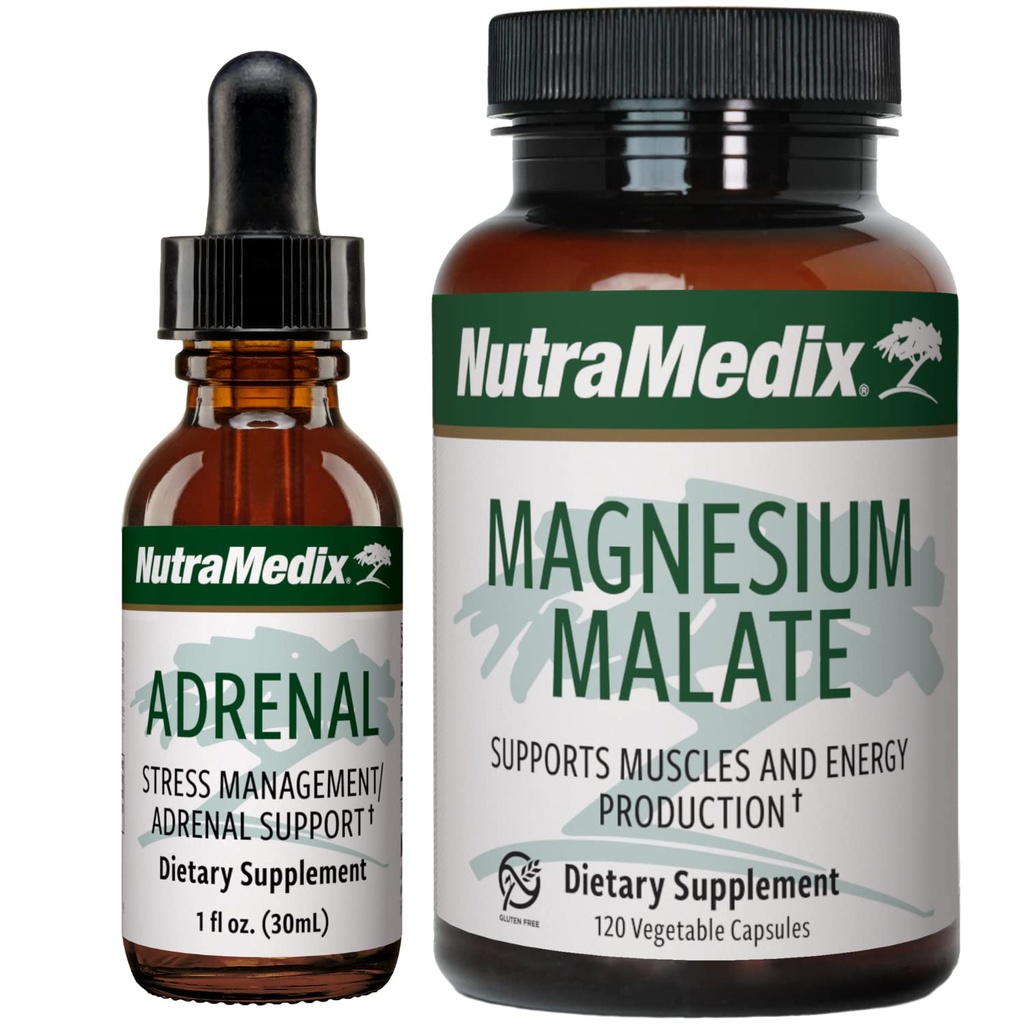 NutraMedix Energy Support Bundle - Include il supporto adrenale di energia Gocce liquide e Magnesio Malate Capsule per l'energia e il supporto atletico - No Caffeina - Set supplemento 2 pezzi