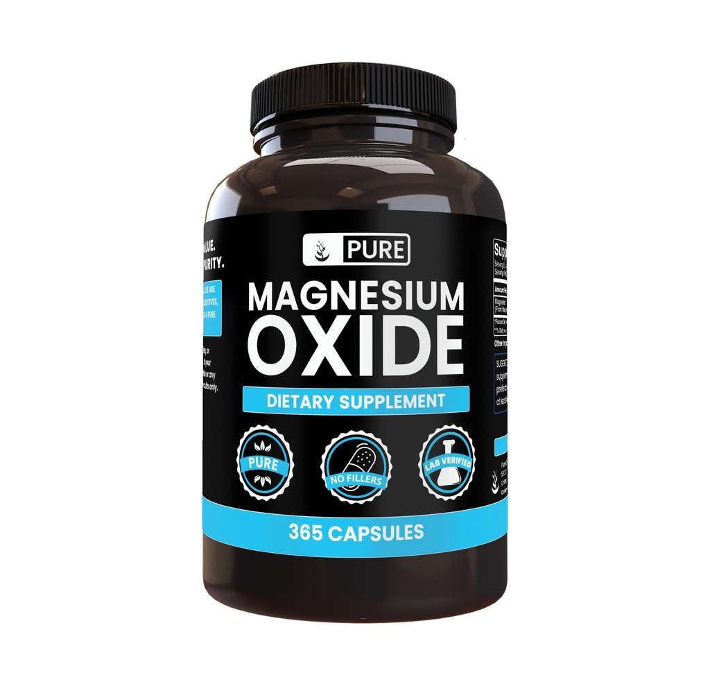 Ingredienti originali puri Ossido di magnesio o filler di riso, Sempre puro, Lab verificato (365 capsule)