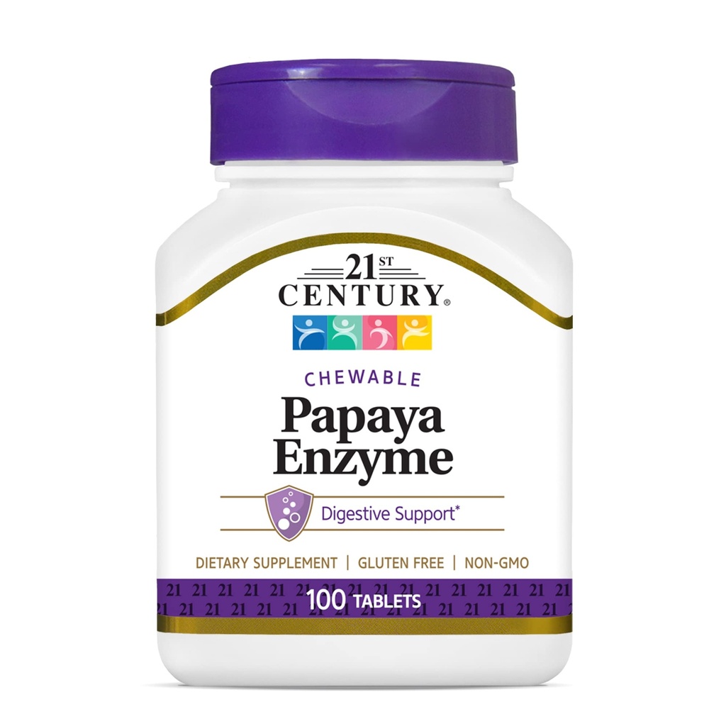 Vitafusion Fiber Well Sugar Free Fiber, 90 Count e 21st Century Papaya Enzyme Chewable Tablets, Tropical, 100 Count