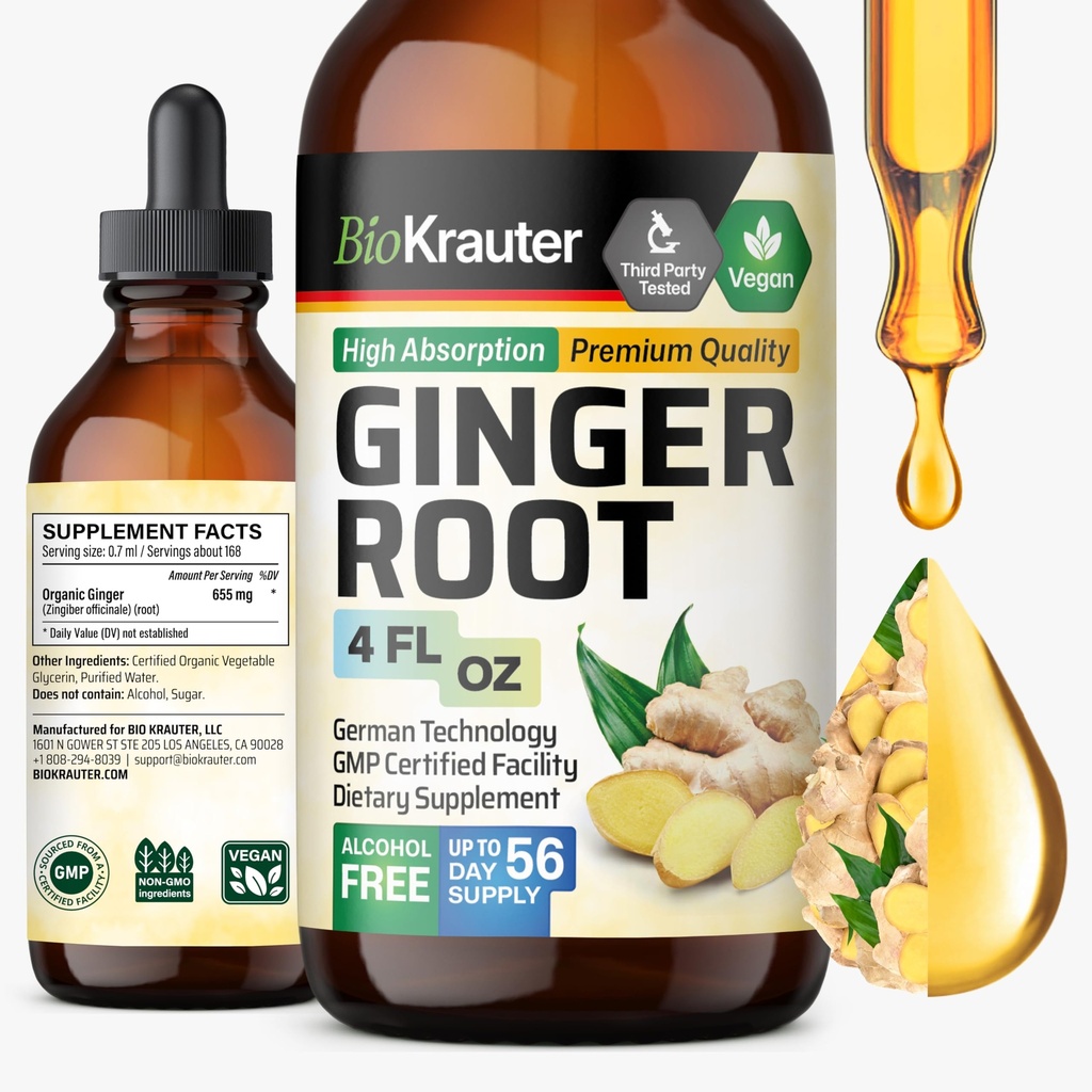 Estratto di radice di zenzero BIO KRAUTER - Integratori di zenzero naturali per il benessere generale - Alcol e Zucchero Libero - Gocce vegane 4 Fl.Oz.
