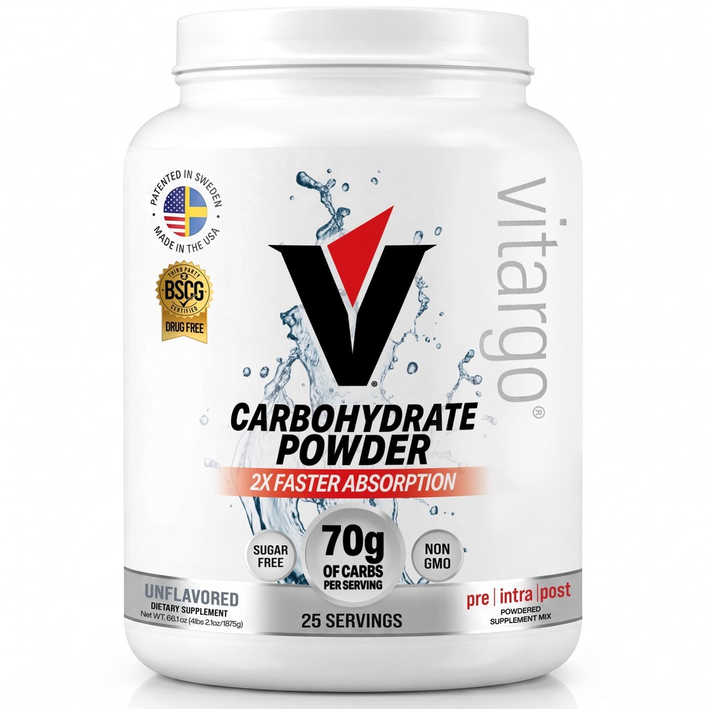 Polvere di Carboidrato di Vitargo, 2X Assorbimento Più veloce, 4,4 LB Plain, Pre, Intra & Post, Polvere complessa Carb senza zucchero per il recupero, Endurance & Muscle Gain, Made in USA